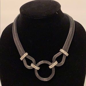 Dark Metal Grey Mesh and Crystal Necklace
